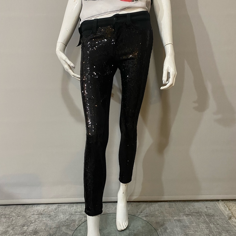 New Black sequin pants w/rainbow shimmer Bebe